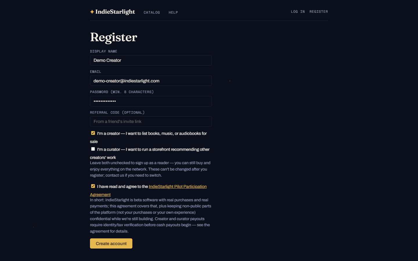 Create your account